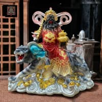 Patung Dewa Kekayaan Caishen Zhao Gong Ming / Han Tan Kong Harimau Silver 16 Inch