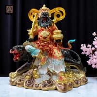 Patung Dewa Kekayaan Caishen Zhao Gong Ming / Han Tan Kong Harimau Hitam 19 Inch