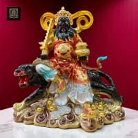 Patung Dewa Kekayaan Caishen Zhao Gong Ming / Han Tan Kong Harimau Hitam 16 Inch