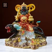 Patung Dewa Kekayaan Caishen Zhao Gong Ming / Han Tan Kong Harimau Hitam 12 Inch