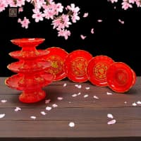 Piring Buah Sembahyang Merah + Kaki 6 7 8 9 10 Inch Satuan - Pelita Fortune